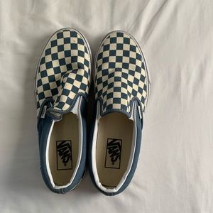Denim colored checkered vans never worn